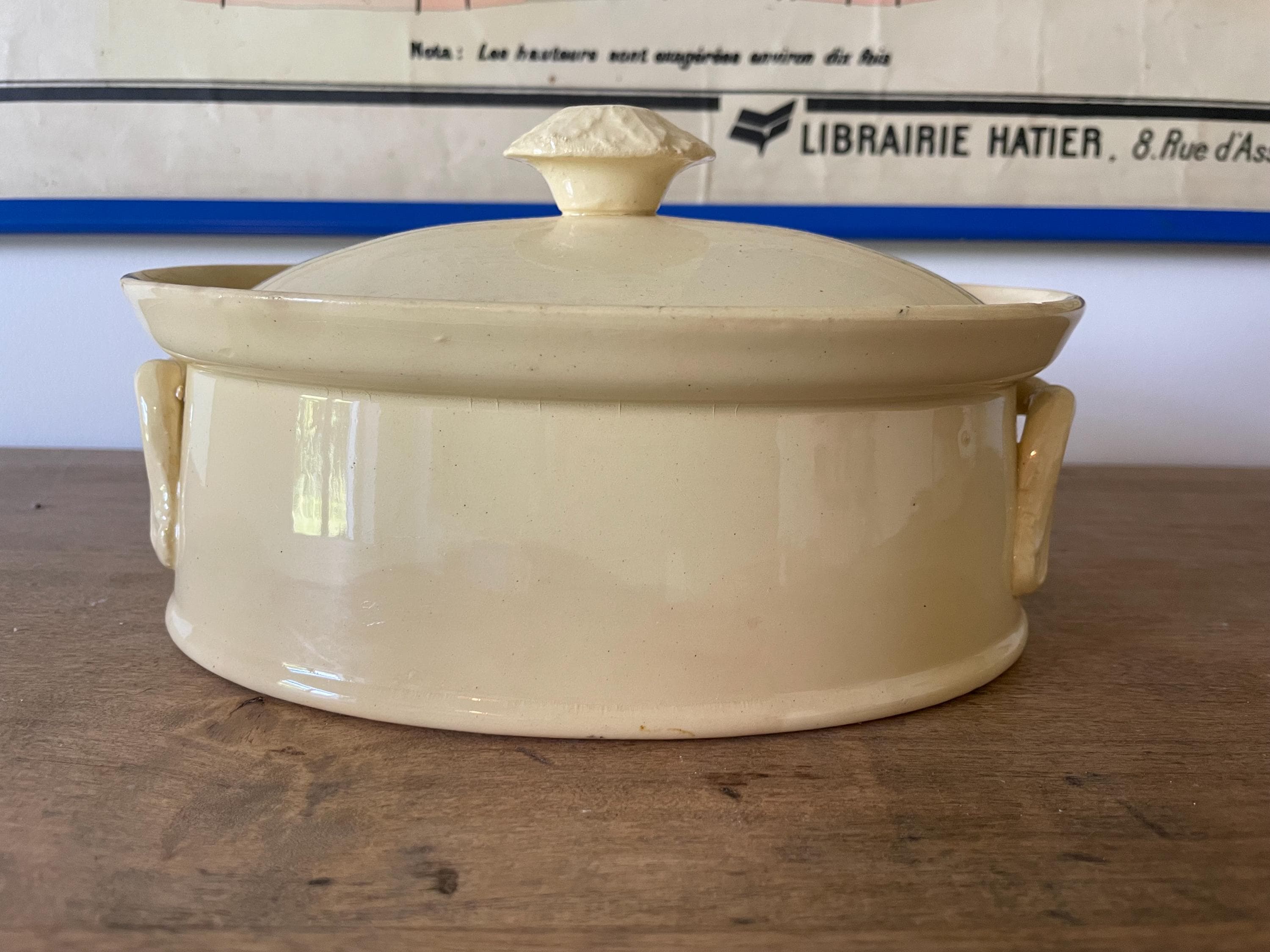 Terrine de foie gras antique en céramique jaune avec couvercle