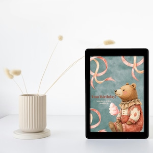 Invitation d'anniversaire pour enfants modifiable • Thème ours en peluche dessiné à la main • Modèle de toile imprimable pour fête d'enfants • Faire-part d'anniversaire