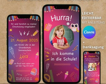 Digitale WhatsApp Einladung Einschulung: Schuleinführung Canva Vorlage