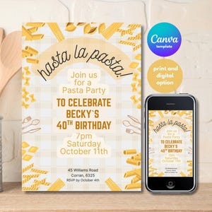 Editable Pasta Party Invitation Template Pasta Theme Birthday Invite Printable or Digital Download Instant Access Canva template