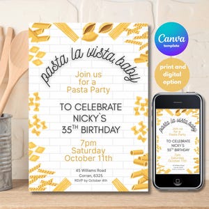 Editable Pasta Party Invitation Template Pasta Theme Birthday Invite Printable or Digital Download Instant Access via Canva