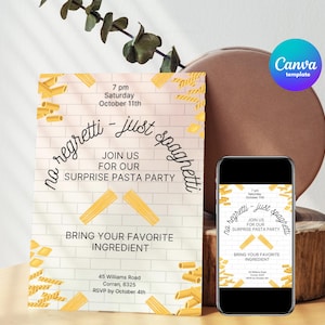Editable Pasta Party Invitation Template Pasta Theme Cooking Night Invite Printable or Digital Download Instant Access Canva template