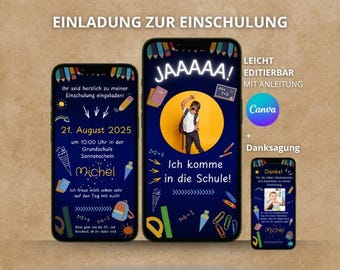 WhatsApp Einladung zur Einschulung: Digitale Schuleinführung Canva Vorlage
