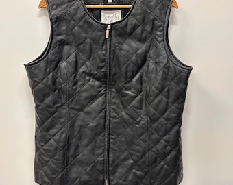 M/L / Chaleco unisex de cuero negro vintage de los 90 con cuello redondo y sin mangas, estilo punk gótico