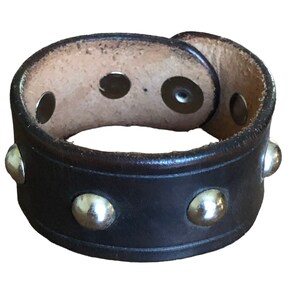 Domed Rivet Cuff | handmade dark stain leather bracelet wristband silver hardware detail biker motorcycle rocker punk