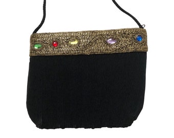 Beaded Crossbody Pouch | seed bead metallic thread rainbow gem