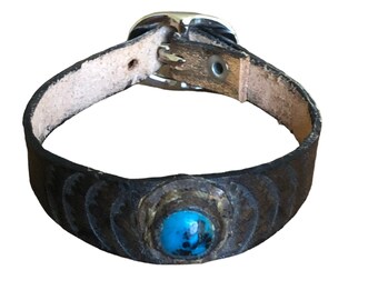 Turquoise Leather Bracelet | handmade stone cabochon southwestern boho chic leather work tooled adjustable jewelry western fashion arizona