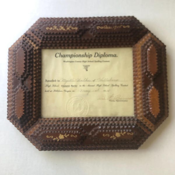 Authentic Tramp Art Frame with Glass Front – Folk Art Circa 1915