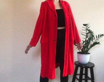 Red MCM Coat | 60s vintage cherry red button up pea coat womens medium m mid century retro mod swing