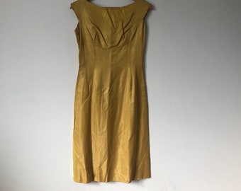 XS/S | MCM Yellow Dress 1950s 60s 50s 1960s buttercup princess seam mini formal extra small zipper flared cocktail