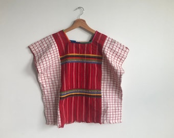 M/L | 70s vintage woven tapestry square neckline ikat colorful cotton textile 1970s boho chic loose top blouse large medium top blouse folk