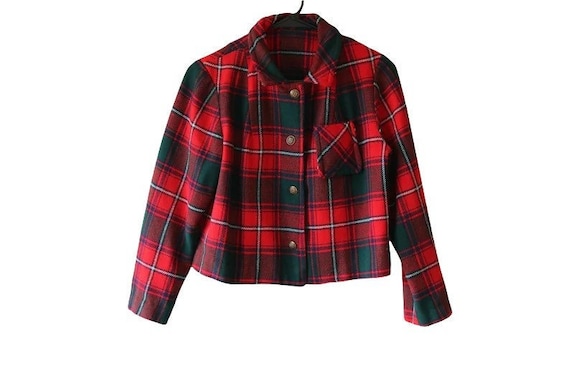 MCM Wool Jacket | 60s plaid flannel button up cro… - image 1