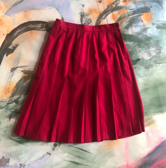 L Wool Midi Skirt 80s 90s Vintage School Work Preppy Mid Rise