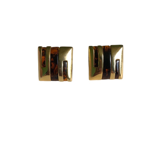 Tortoise Shell Studs | 90s vintage futuristic gol… - image 1