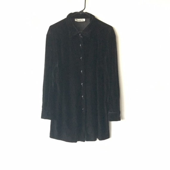 BLACK VELVET top beautiful tapestry style black velvet button up blouse shirt jacket cutest collar long sleeves 90s goth western shirt