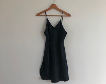 Black Slip Dress | 90s vintage spaghetti strap v neck flirty v neck small s medium m chic date lingerie