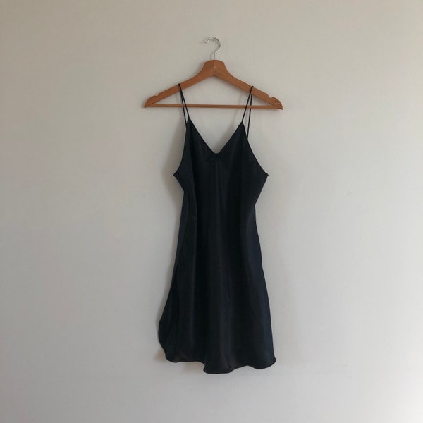 Black Slip Dress | 90s vintage spaghetti strap v neck flirty v neck small s medium m chic date lingerie