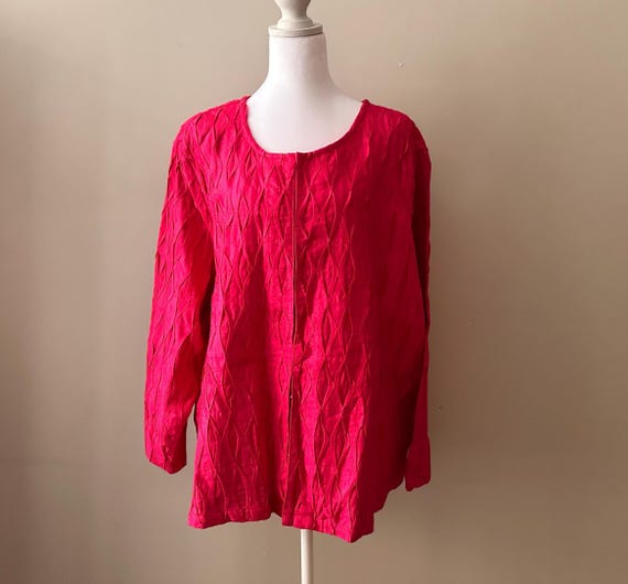 Laura Ashley, 3X cotton linen Laura Ashley 90s vintage hot pink quilted hook and eye closure plus size coat jacket xxxl