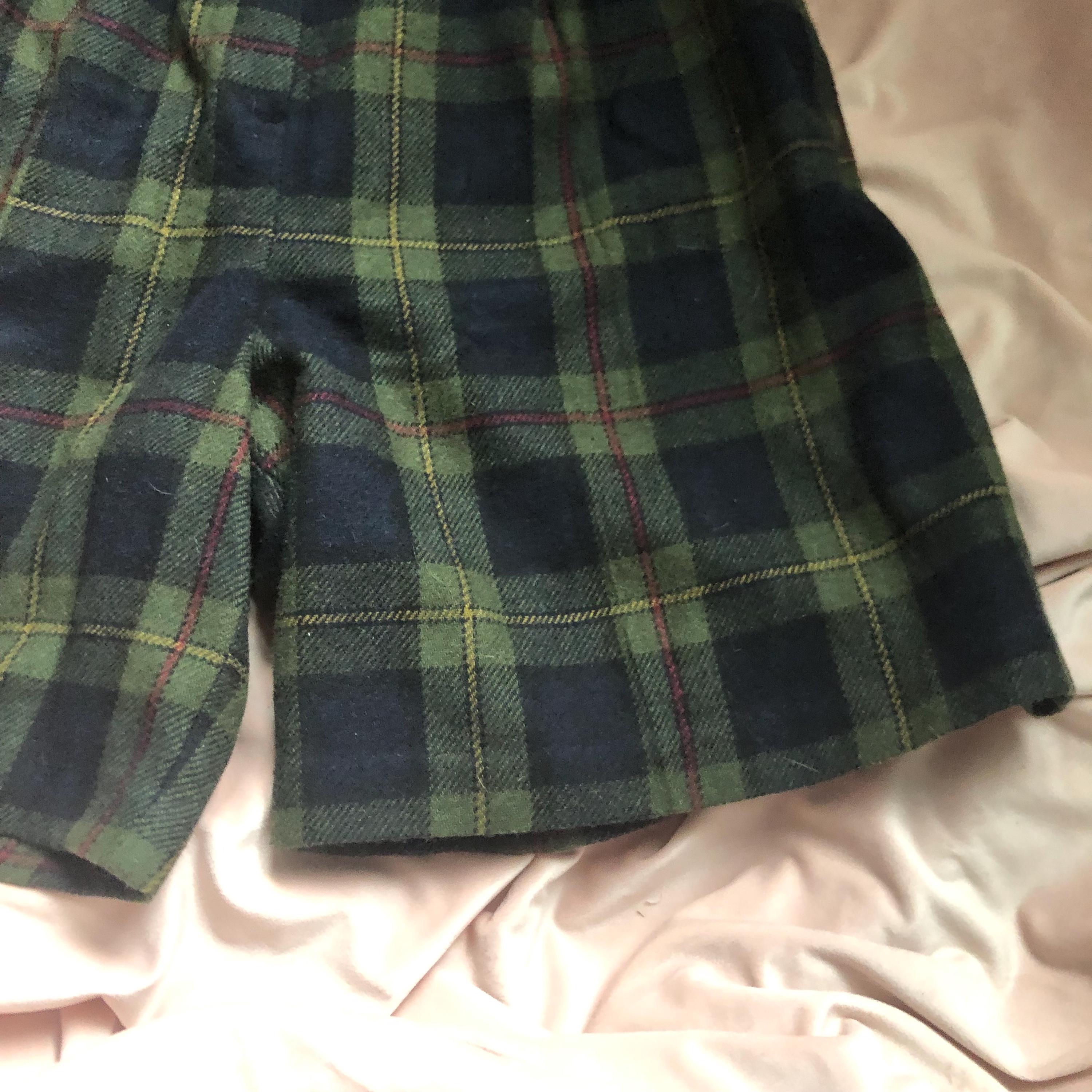 L 80s Vintage High Waist Plaid Wool Shorts Navy Green Red Yellow