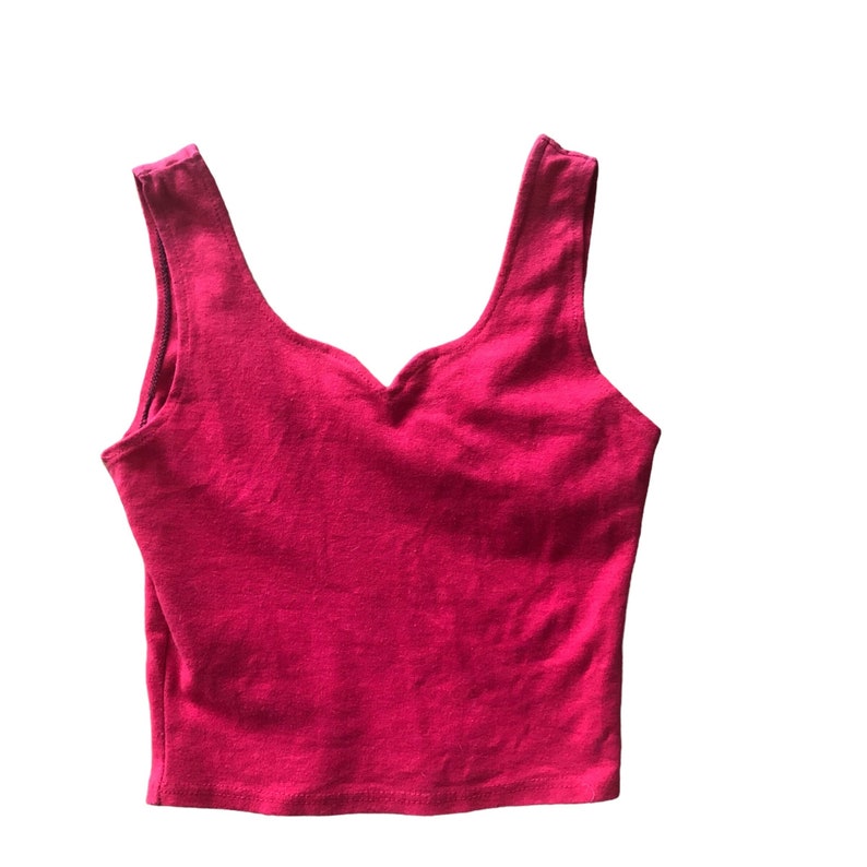 XS 90s Sweetheart Neckline cherry red sleeveless tank top stretch to form body con bandage shirt extra small bright scoop back image 1