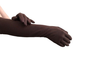 Brown Formal Gloves | 70s vintage long elegant hand gloves 1970s evening event 7.5 crescendoe caresse