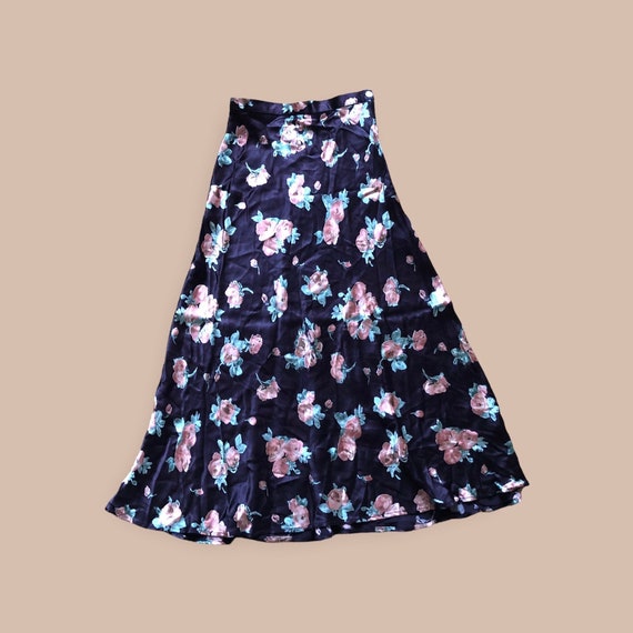 Floral Maxi Skirt | 90s vintage high waist circle… - image 1