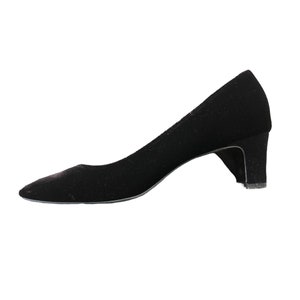May include: Black velvet pumps with a low block heel.