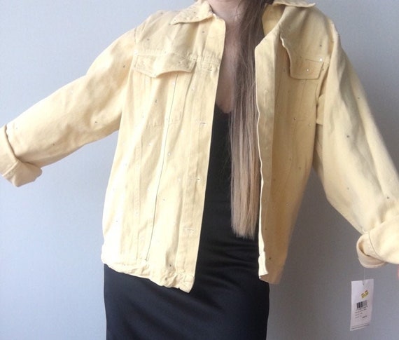 pastel yellow denim jacket