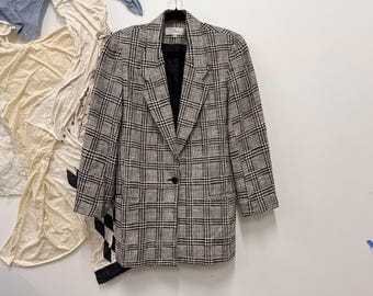 Blazer vintage de los 80 de Emil Rutenberg, tweed a cuadros blanco y negro, para hombre, estilo años 80 y 90, talla M.
