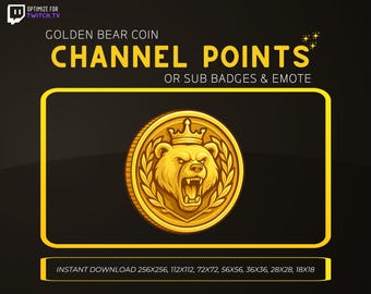 Golden Bear Coin Twitch Channel Point Icon, Sub Badge, Emote – Streamer Token, Discord Emoji, Kick Badge, Golden Coin Badge