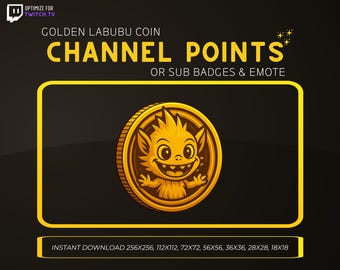 Golden Labubu Coin | Twitch Channel Points Icon | Sub Badge Emote | Discord Emoji | Instant Download | Streamer Assets