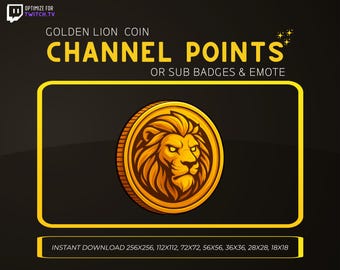 Golden Lion Coin Channel Point Icon | Twitch Sub Badge | Discord Emote | Kick Badges | Twitch Bit Icon | Roaring Lion PNG