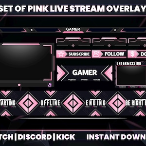 Pink Stream Overlay Pack: Twitch, Discord, Kick (digital nedladdning)