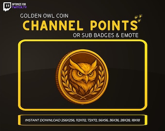 Golden Owl Coin | Channel Points Icon | Twitch & Discord | Instant Download | Sub Badge Emote Asset