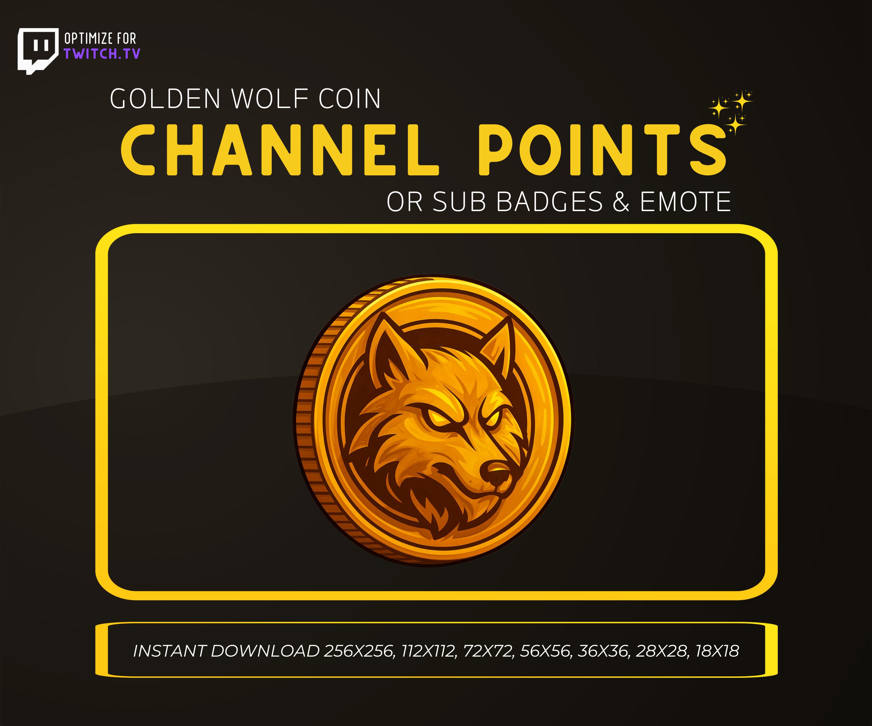 Golden Wolf Coin Twitch Channel Point Icon, Sub Badge, Emote – Discord Badge, Kick Icon, Stream Token, Golden Coin for Streamers