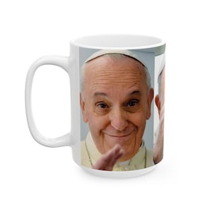 Pope Francis Keramiktasse - Inspirierende Kaffeetasse, 11 Unze oder 15 Unze, Geschenk für katholische Freunde, Bürodekoration, religiöses Andenken, Spaß