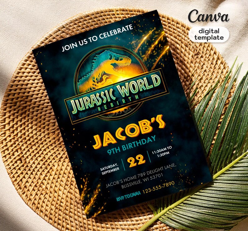 Jurassic Rebirth Movie Dinosaur Printable Birthday Invitation, Dino ...