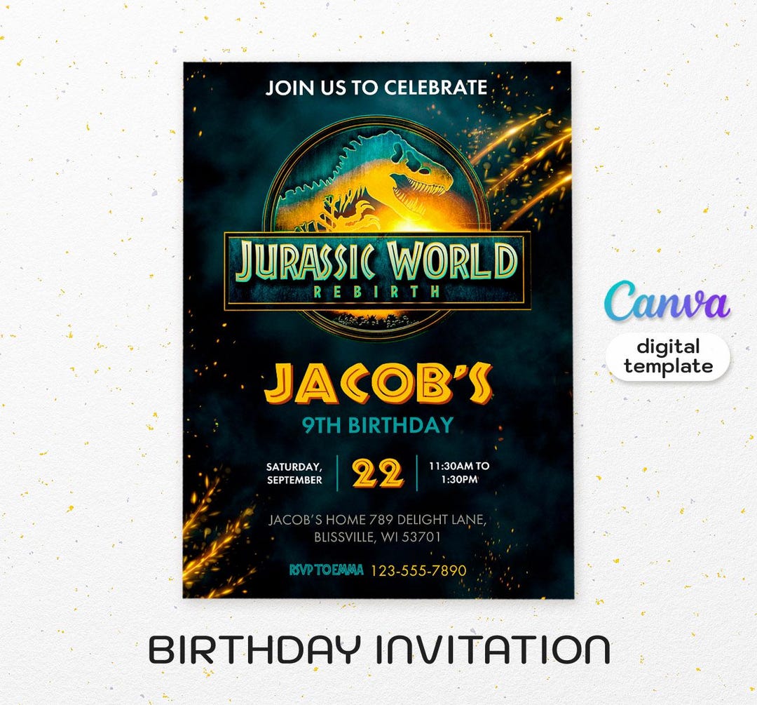 Jurassic Rebirth Movie Dinosaur Printable Birthday Invitation, Dino ...