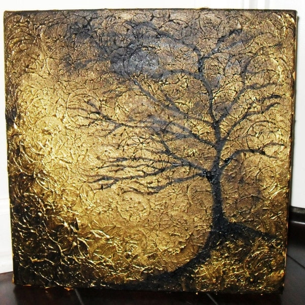 Original Into the Storm acrylic abstract tree canvas painting Textured 12x12 SALE