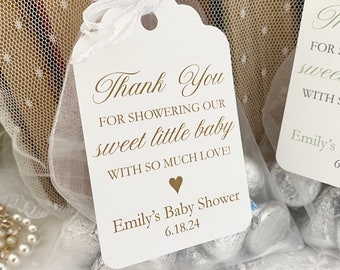 Printed Gender Neutral Baby Shower Thank You Favor Bags and Tags, Personalized Boy or Girl Bags, Showering Sweet Little Baby with Love Tags