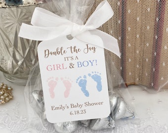 Printed Twin Boy Girl Favor Treat Bags, Twin Baby Shower Favor Bags, Boy Girl Favor Bags for Twins Baby Shower