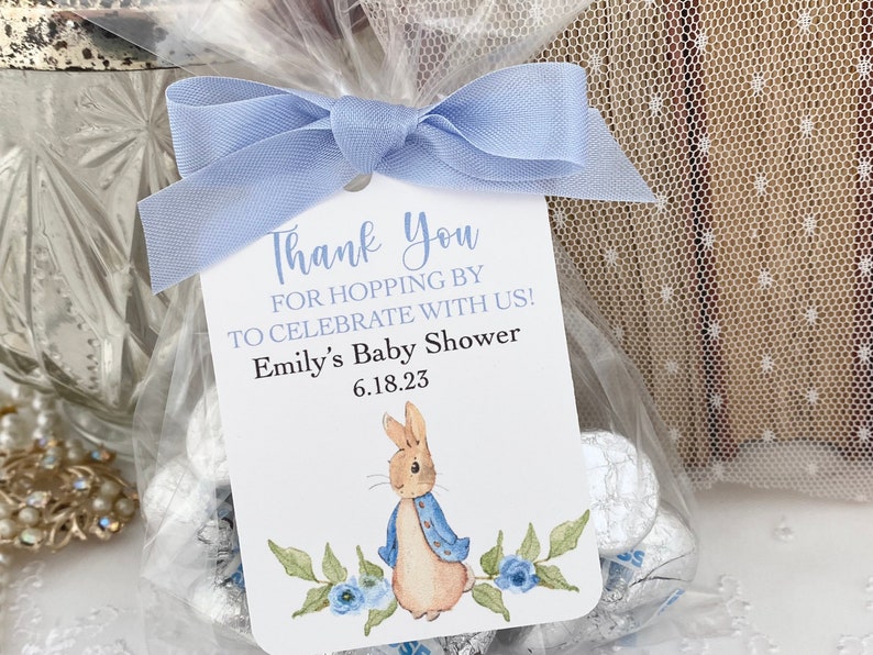 Peter Rabbit Baby Shower Favor Treat Bags, Thank You for Hopping By Favors, Peter Rabbit Birthday Favor Bags image 1