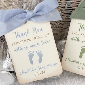 Boy Baby Shower Thank You Favor Bags and Tags, Printed Personalized Blue Thank You for Showering Us with Love Favor Bags image 1