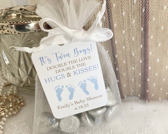 Twin Boy Favor Bags, Printed Twin Boy Baby Shower Favors