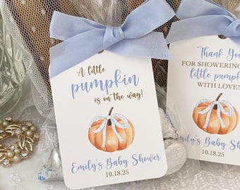 Pumpkin Baby Boy Shower Favor Gift Bags, A Little Pumpkin Favor Bags, Thank You for Showering our Pumpkin, Autumn Fall Baby Shower Favors