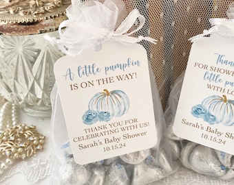 Boy A Little Pumpkin is on the Way Favor Bags, Fall Autumn Boy Baby Shower Favor Bags, Boy Blue Pumpkin Baby Favors Bags