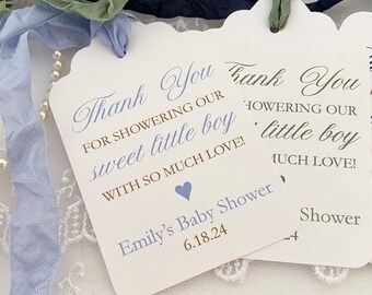 Printed Thank You for Showing our Sweet Baby Boy with Love Tags for Baby Shower, Personalized Thank You Boy Baby Shower Gift Favor Tags