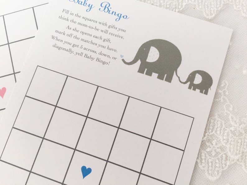 Elephant Bingo Cards Baby Shower Bingo Game Cards Set of 10