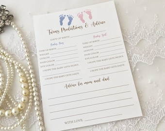 Printed Twins Prediction and Advice Cards, Twin Boy and Girl Prediction Cards for Baby Shower Game Activity, Twins Forecast Cards
