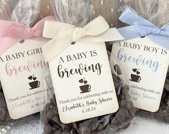 Coffee Baby Shower Favor Bags, Personalized Printed Tags